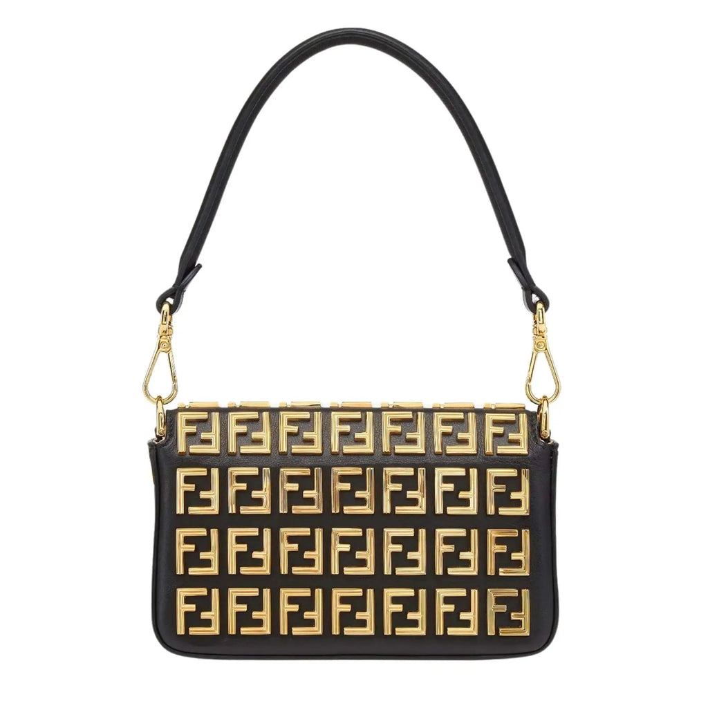 Fendi x Versace Black Leather FF Embellished Mini Baguette Bag