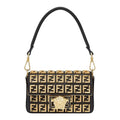 Fendi x Versace Black Leather FF Embellished Mini Baguette Bag
