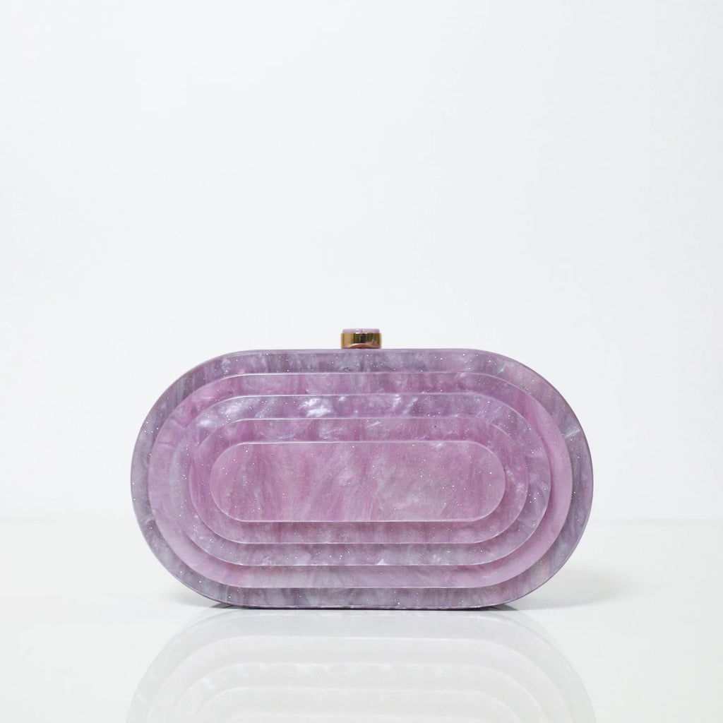 Be Chic Purple Cut Work Resin Marble Textured Clutch.