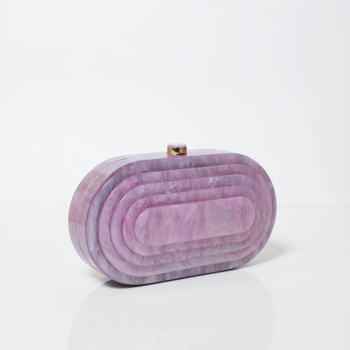 Be Chic Purple Cut Work Resin Marble Textured Clutch.