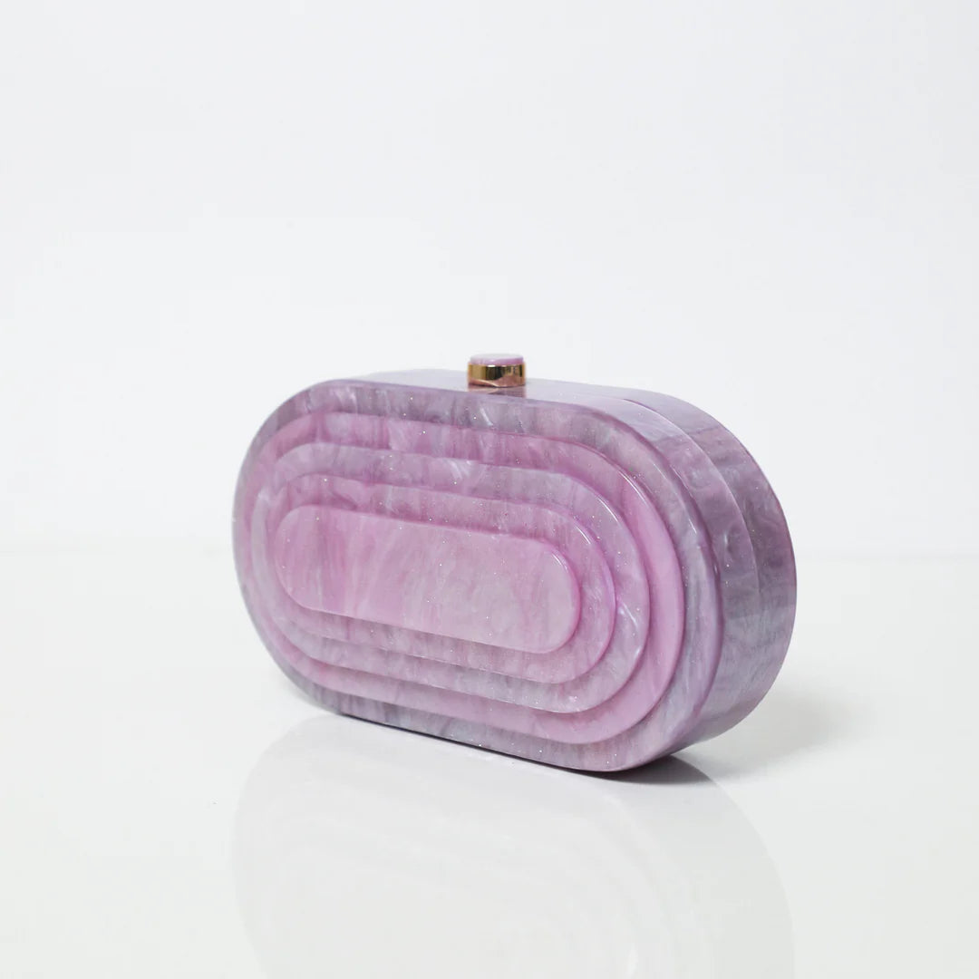 Be Chic Purple Cut Work Resin Marble Textured Clutch.