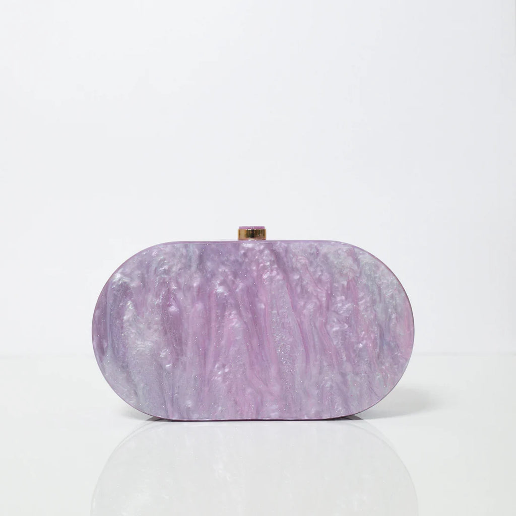 Be Chic Purple Cut Work Resin Marble Textured Clutch.