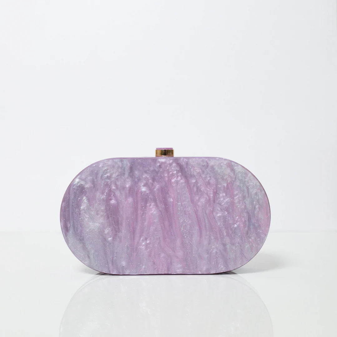 Be Chic Purple Cut Work Resin Marble Textured Clutch.