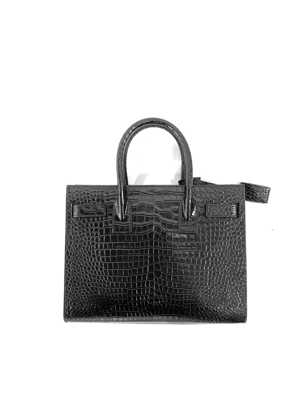 Saint Laurent Sac de Jour bag in crocodile-embossed leather.