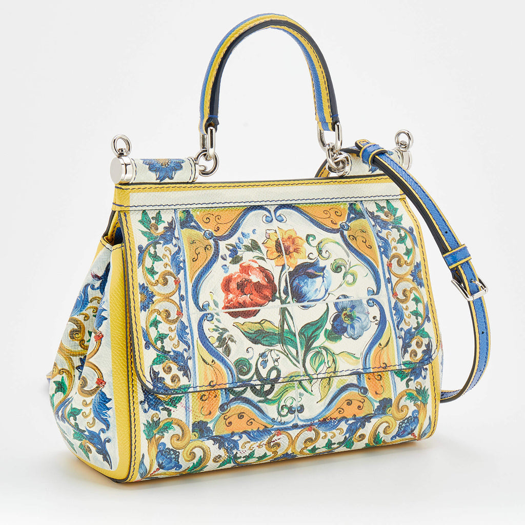 Dolce & Gabbana White Majolica Print Leather